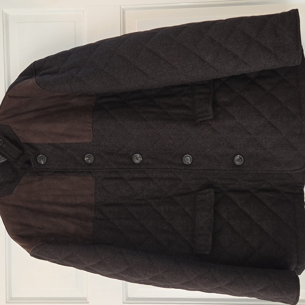 Hart Schaffner Marx Brown Stallworth Herringbone Quilted Coat
